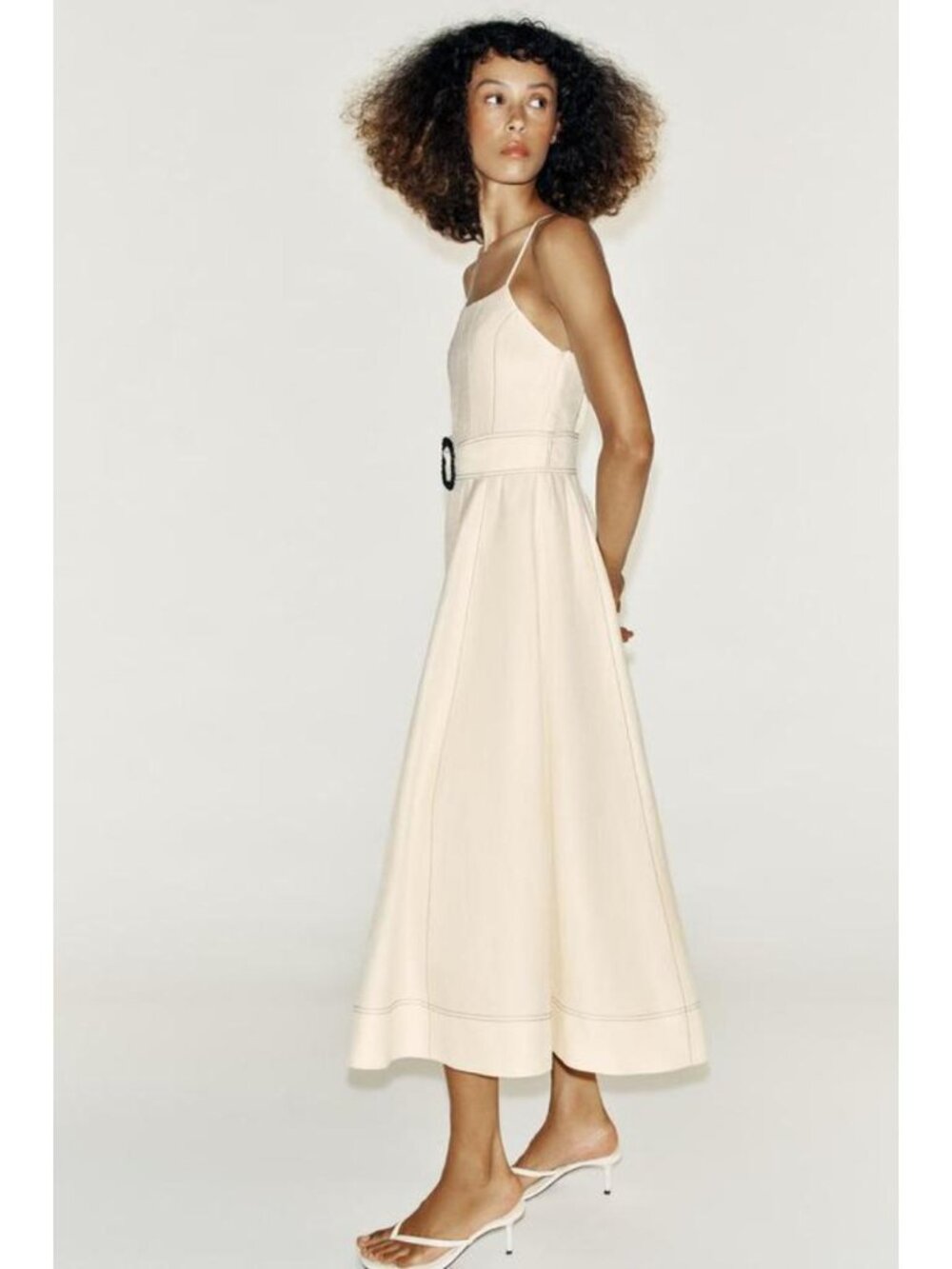 ZARA LINEN MIDI DRESS WITH CONTRAST STITCHING AND BELT 7645/771/712